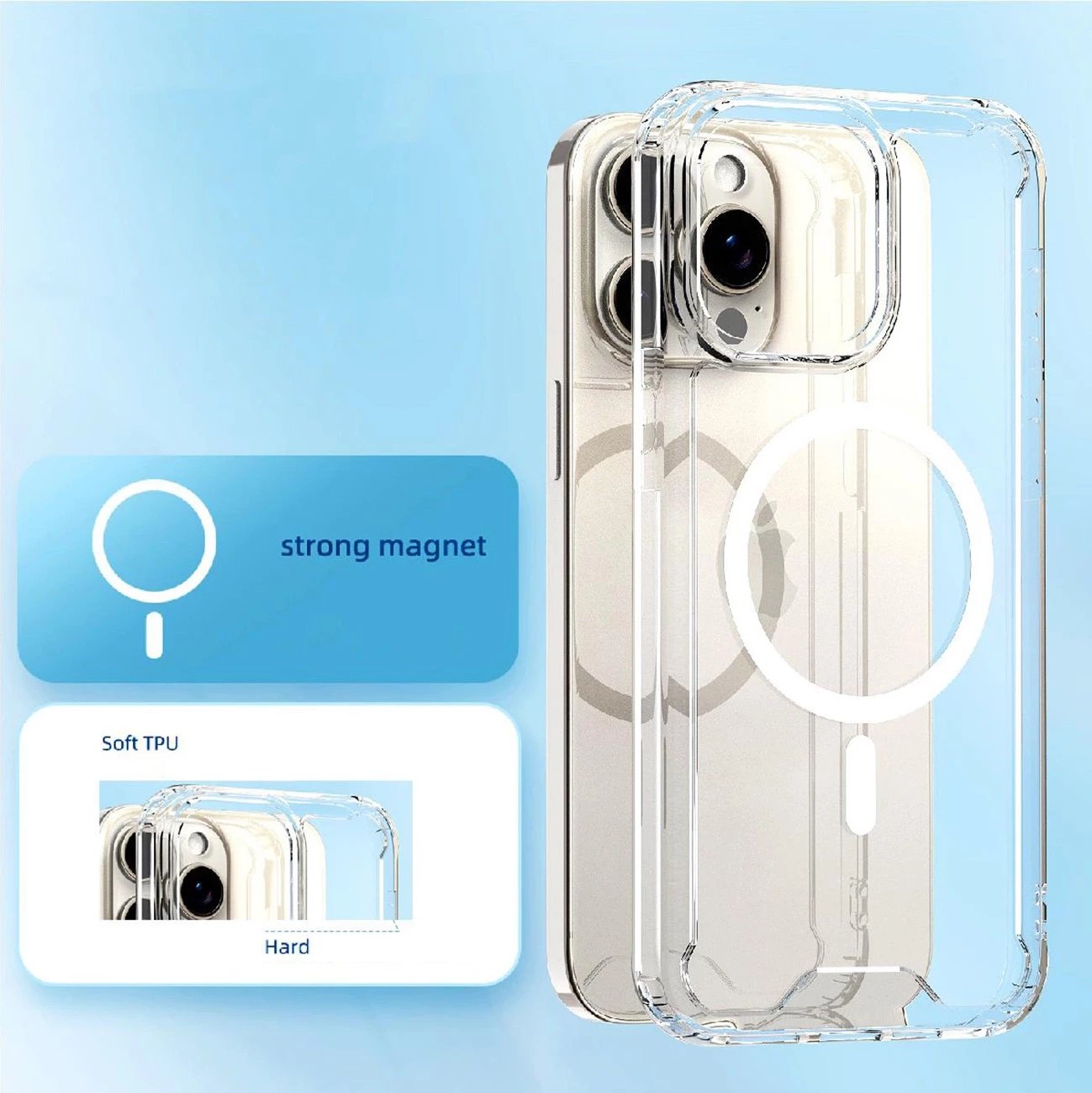 Mbështjellës Hurtel MagSafe Clear Corner Case për iPhone 16 Plus, transparent