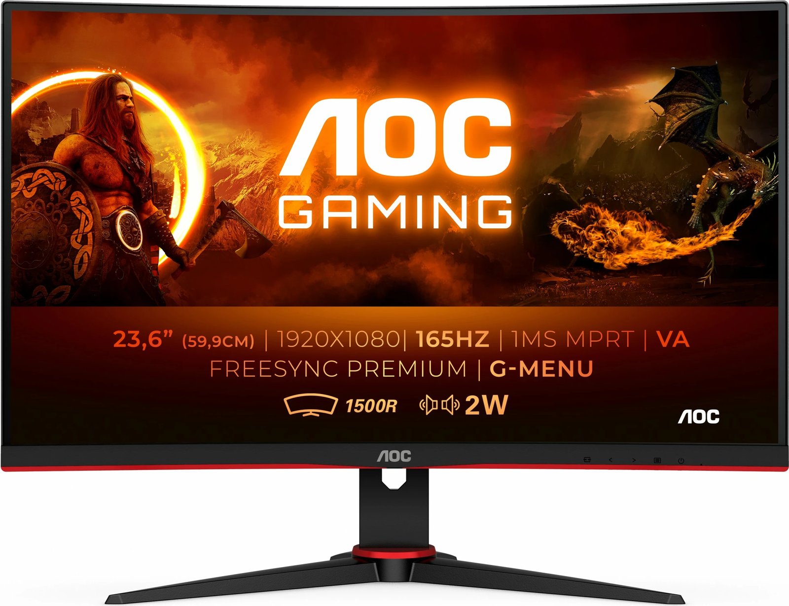 Monitor AOC G2 C24G2AE/BK, 23.6", Full HD, LED, 1 ms, i zi, i kuq