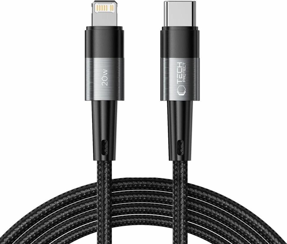 Kabllo Tech-Protect UltraBoost, USB-C në Lightning, 2m, 20W, Gri