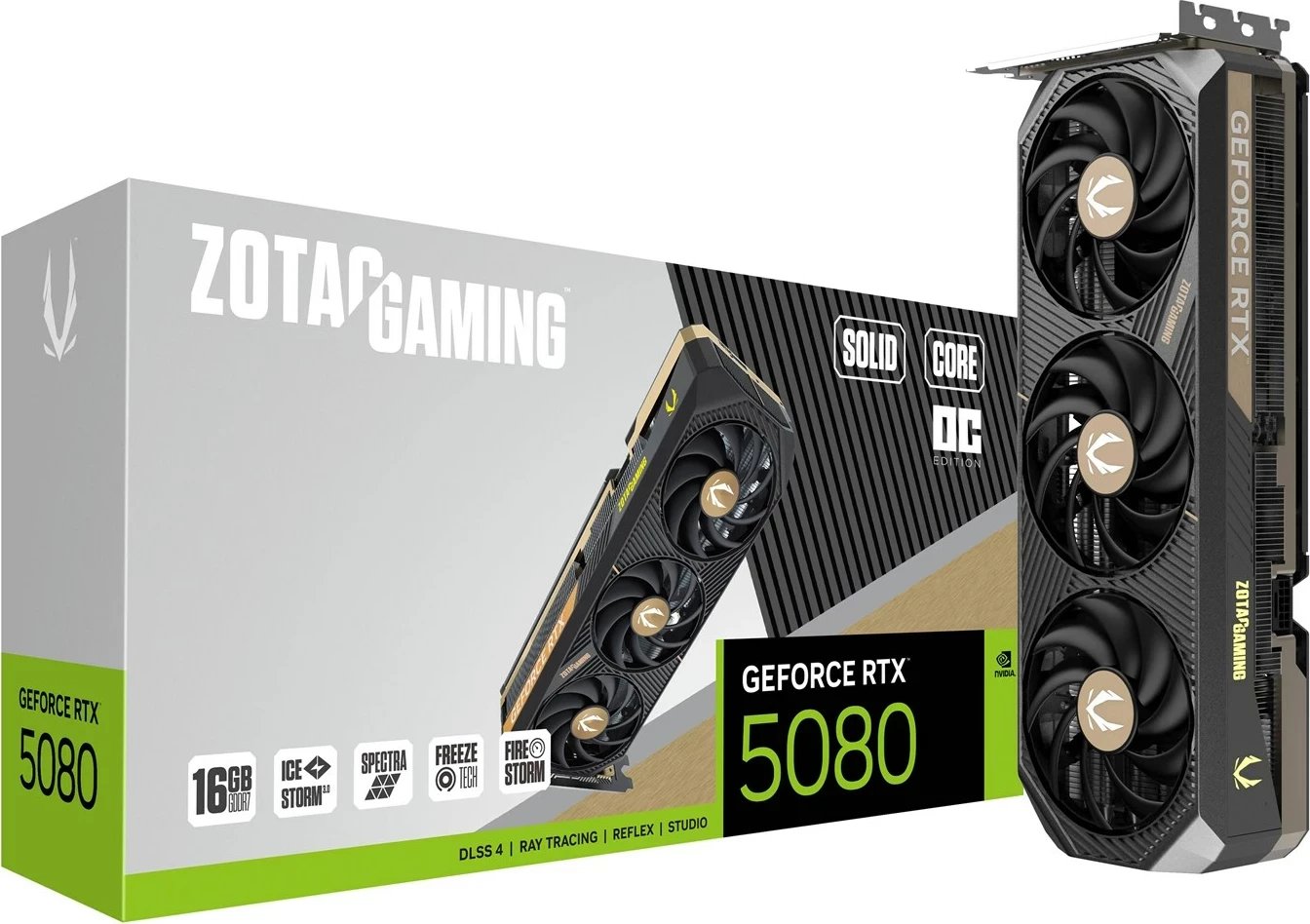 Kartelë grafike ZOTAC GAMING GeForce RTX 5080 SOLID CORE OC, 16 GB GDDR7, E zezë