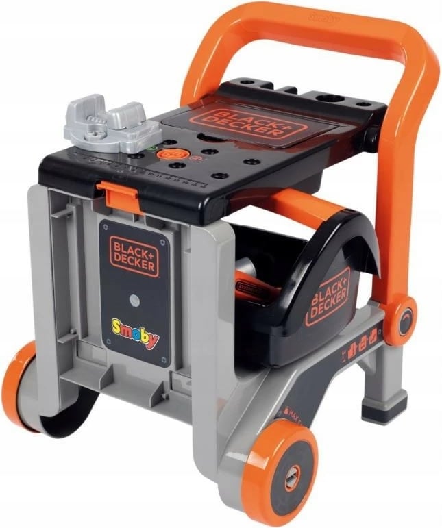 Set lodrash organizues veglash Smoby Black+Decker 3-në-1, 19 aksesorë, për fëmijë, zi/gri/portokalli