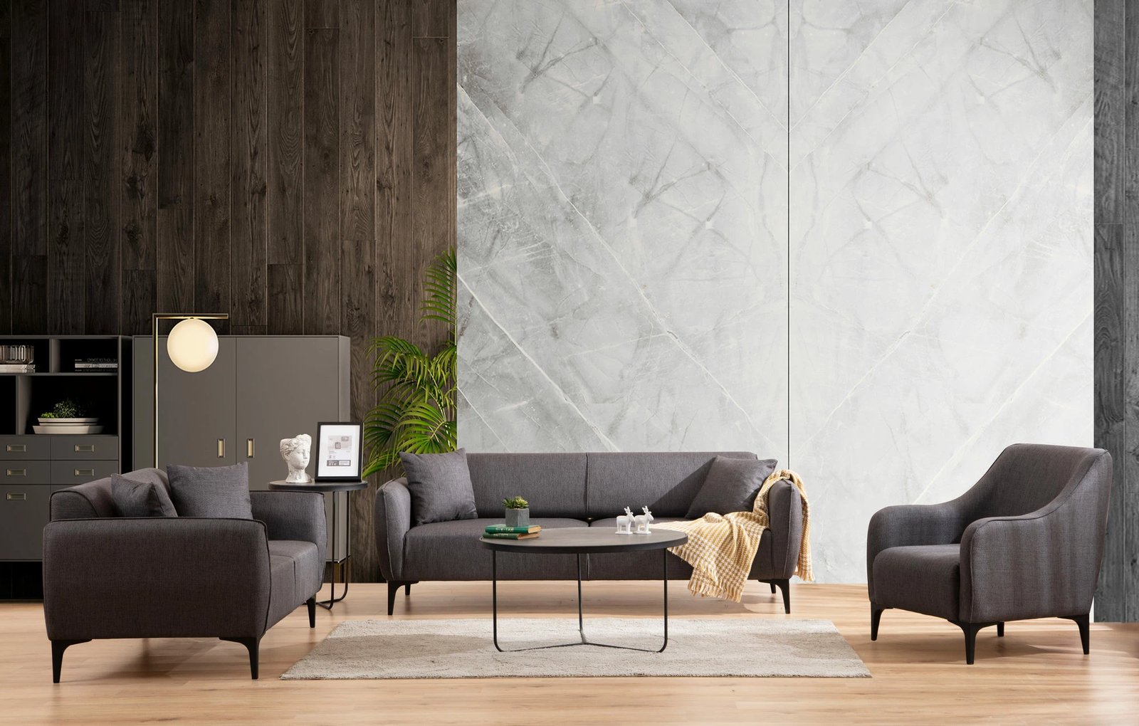 Divan treshe, ngjyrë gri e errët, Atelier del Sofa, Belissimo