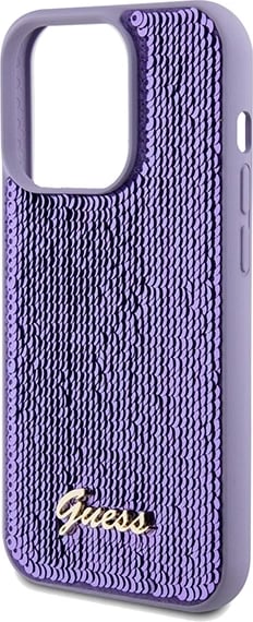 Mbështjellës Guess Sequin Script Metal për iPhone 14 Pro Max, vjollcë