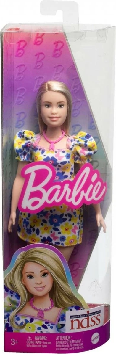 Kukull Barbie Fashionistas Mattel HJT05 me Sindromën Down, fustan me lule, për vajza