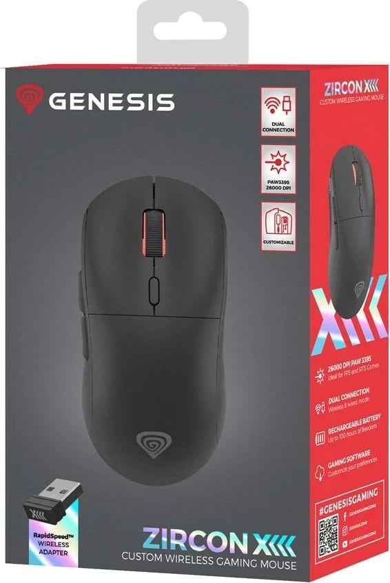 Maus GENESIS Zircon XIII, wireless + USB Type-C, 26000 DPI, i zi