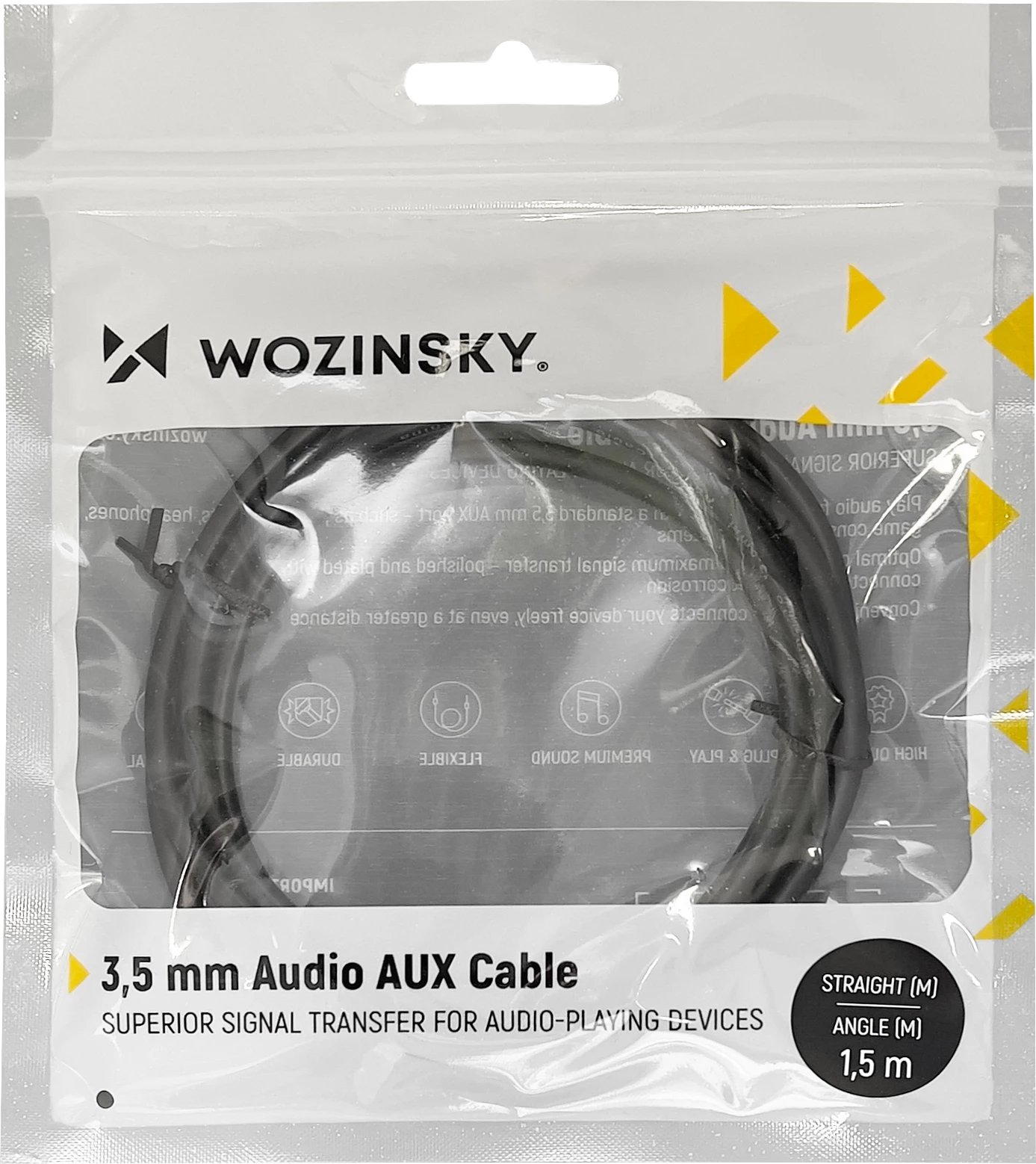 Kabllo AUX Wozinsky WACSAB-3M, mini jack 3.5 mm (mashkull-mashkull), 3 m, e zezë