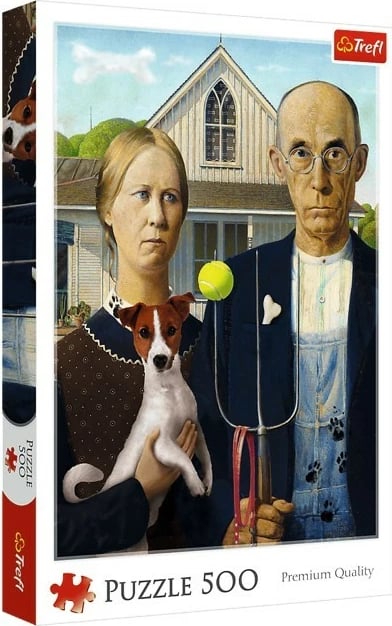 Puzzle Trefl 500 pjesë American Gothic Dog Edition