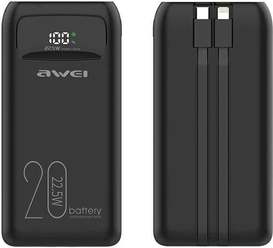 Powerbank AWEI P169K, 20000mAh, 22.5W, USB-C+Lightning, i zi