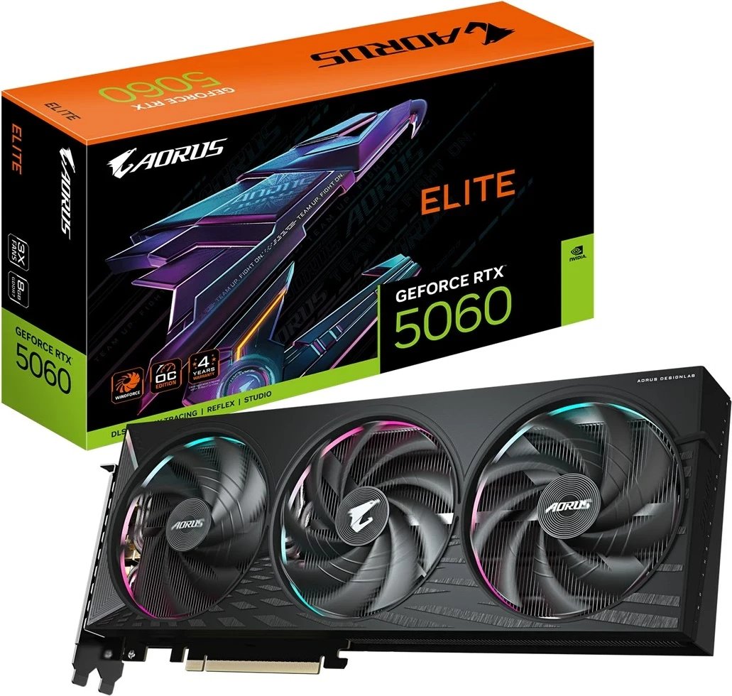 Kartelë grafike Gigabyte AORUS GeForce RTX 5060 ELITE 8G, 8 GB GDDR7, e zezë