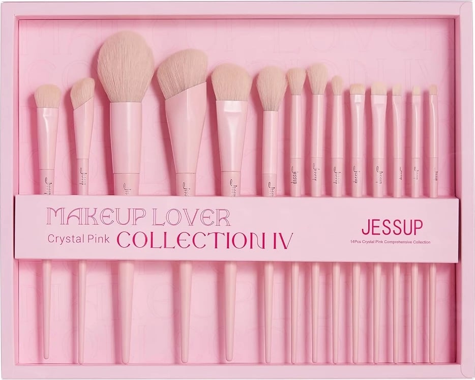 Set furçash për grim JESSUP Crystal Pink Collection IV T495 për femra, 14 copë, rozë