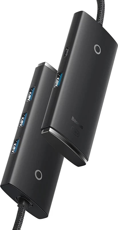 Kasë Baseus Lite Series HUB 4-në-1, USB-C në 4x USB 3.0 + USB-C, 25cm, e zezë