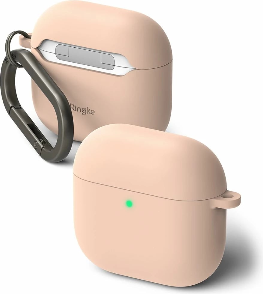 Mbështjellës silikoni Ringke për Apple AirPods 4, Rozë, me karabiner