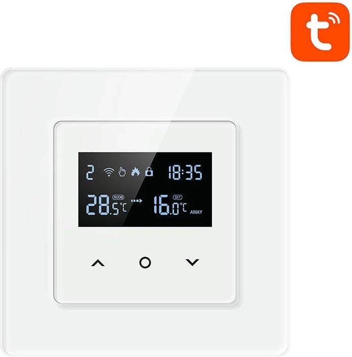 Termostat i mençur Wi‑Fi për bojler, Avatto WT200-BH-3A-W, 3A, Tuya Smart Life, ekran LCD me prekje, AC 95-220V, i bardhë