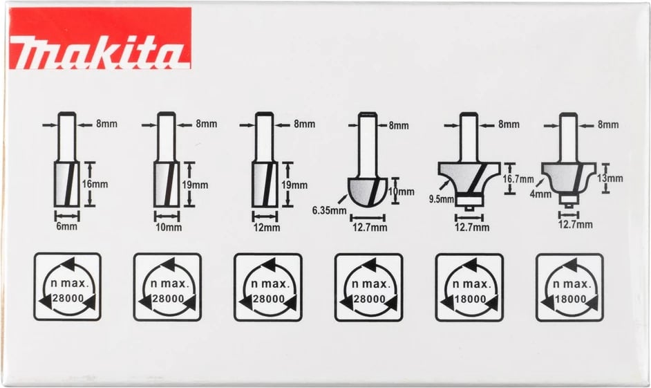 Set frëzash Makita 6 copë, 8mm