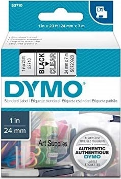 Etiketa DYMO D1 Standard, 24mm, E zezë në transparente