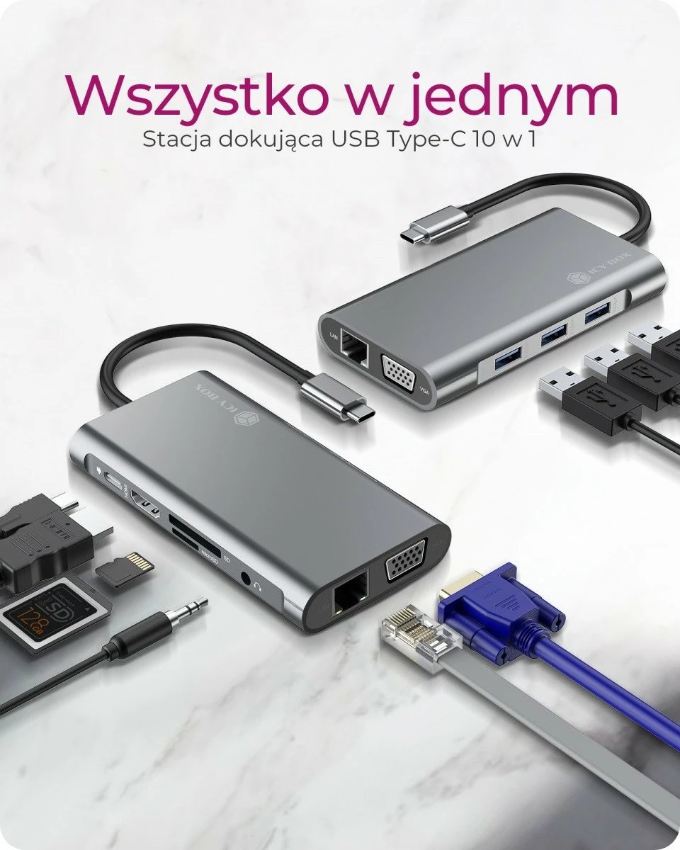 Kasë dokimi IcyBox IB-DK4040-CPD, USB Type-C, HDMI/VGA, anthracite/black