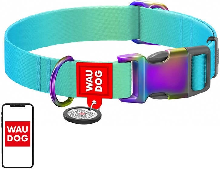 Qafore najloni Waudog me QR kod, për qen të mëdhenj, L, kaltër