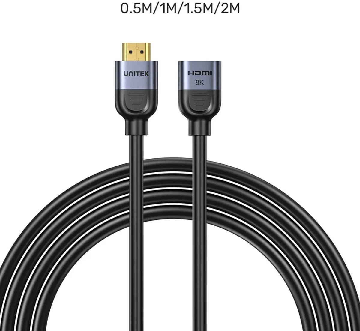 Zgjatës HDMI Unitek 2.1, 8K 1m, ngjyrë argjend e zezë