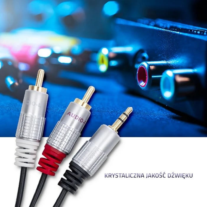 Kabllo audio Qoltec 2xRCA në 3.5mm minijack, 1m, e zezë