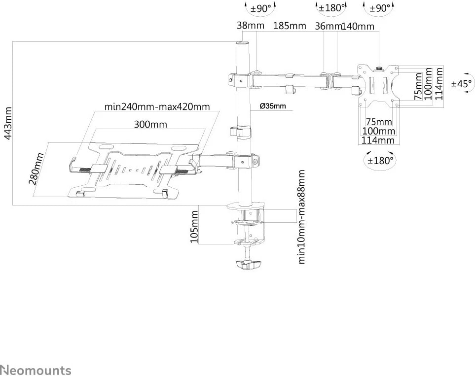 Mbajtës tavoline Neomounts Newstar FPMA-D550NOTEBOOK, 8 kg, 32", i zi