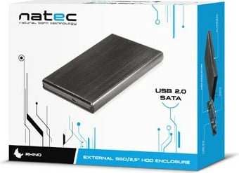 Kasë Natec RHINO NKZ-0275 për hard disk 2.5'', USB 2.0, Alumini, e zezë