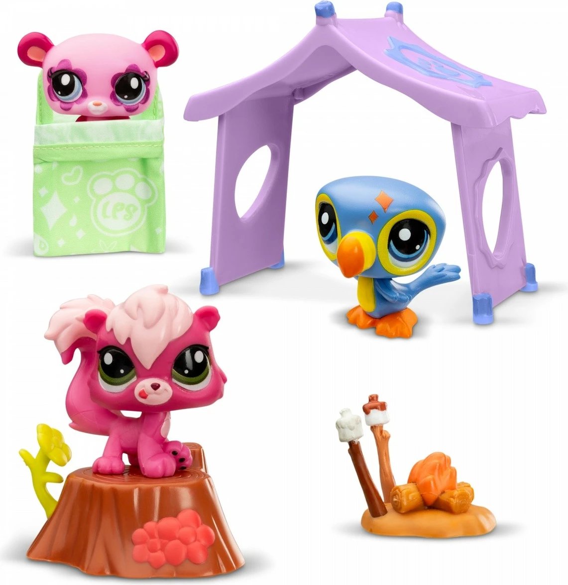 Set figurina Littlest Pet Shop Camping, 3 copë, me aksesorë, shumëngjyrëshe