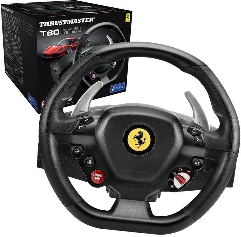 Timon gaming Thrustmaster T80 Ferrari 488 GTB Edition me pedale, për PC/PS4, i zi