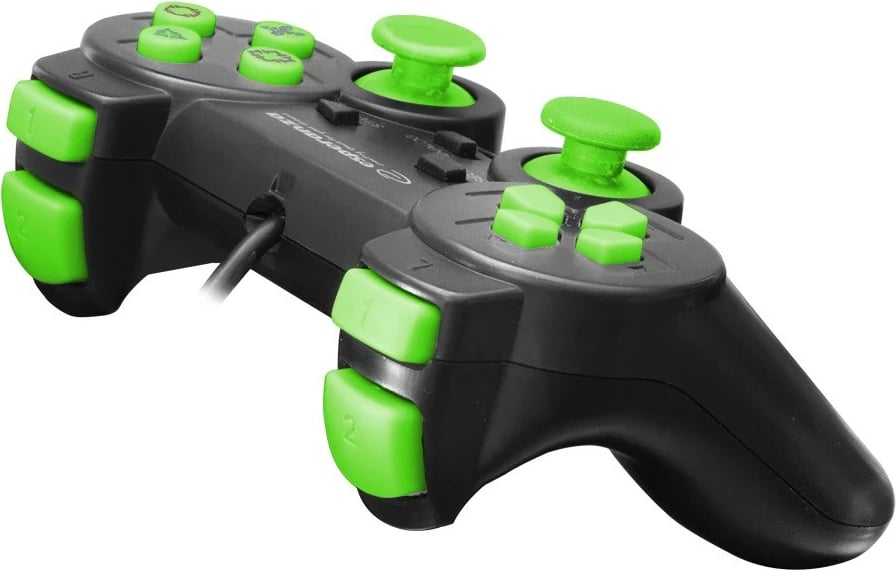 Gamepad Esperanza EGG107G për PC/PS3, me kabllo, i zi/gjelbër