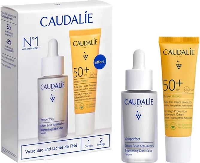 Set për kujdes të lëkurës Caudalie Vinoperfect Serum 30ml + Krem Dielli SPF 50+, unisex, 2 copë