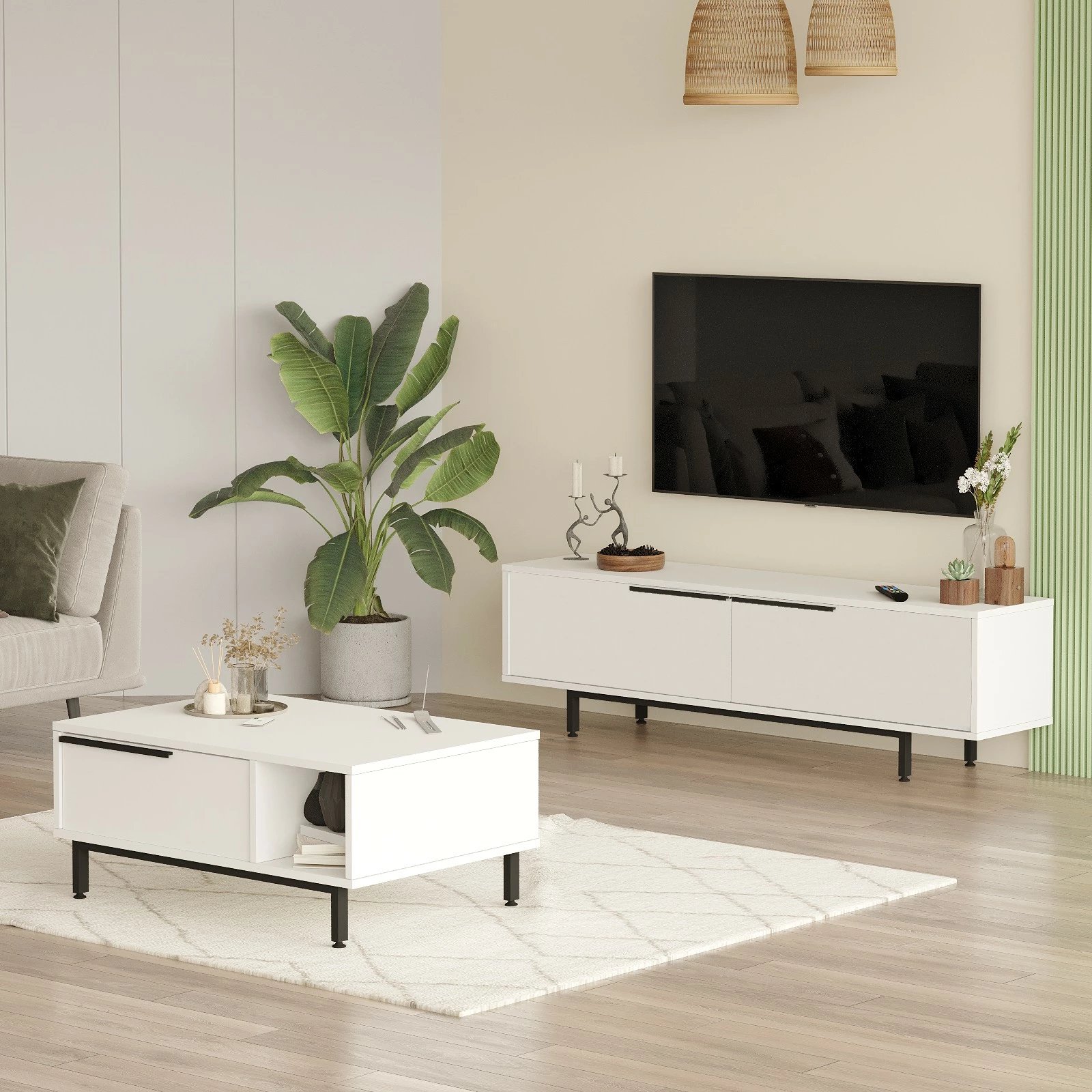 Set mobiljesh për dhomë dite Skye Decor, ON19-W, ngjyrë e bardhë