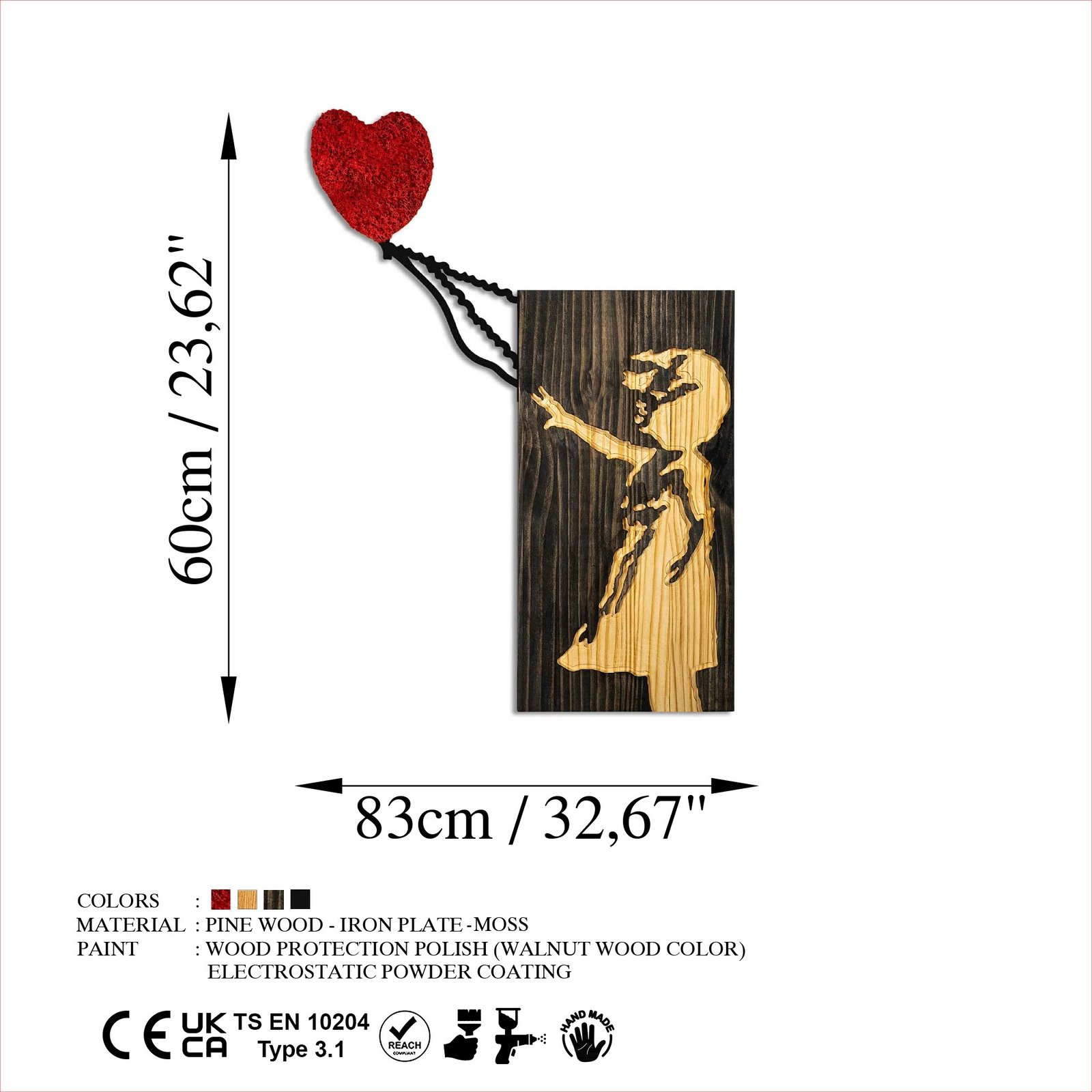 Aksesor dekorativ prej druri për mur, Wallity Banksy, 60x83cm