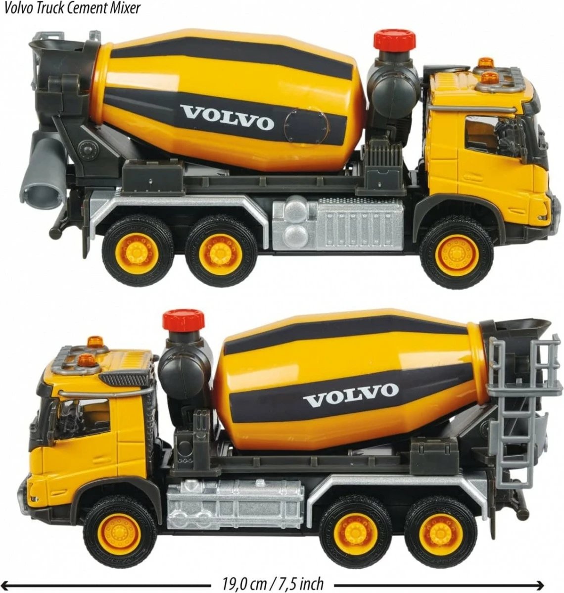 Lodër kamion mikser betoni Majorette Volvo Grand, 19 cm, me drita e zëra, verdhë/portokalli/zezë