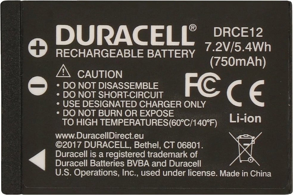 Bateri për kamera Duracell, zëvendëson Canon LP-E12, 750 mAh, E zezë