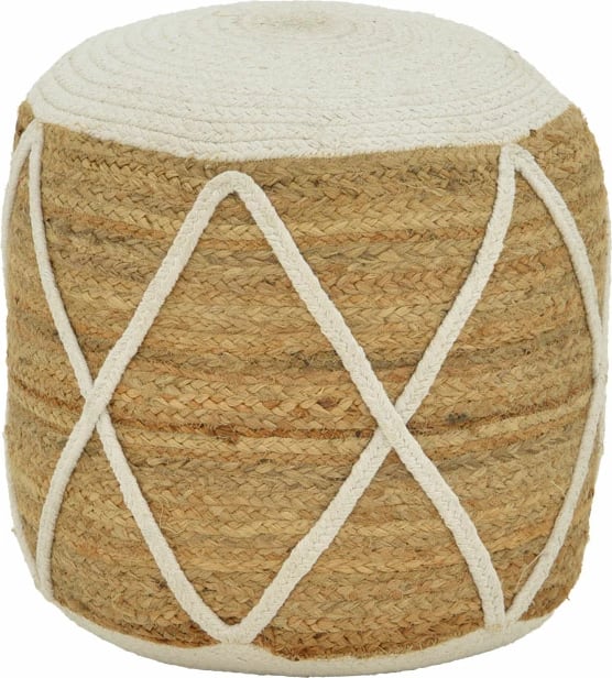 Stol-puf jute Maroc Inart, ngjyrë natyrale dhe e bardhë, D40x45cm