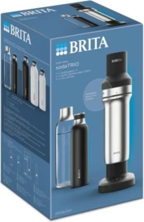 Saturator uji Brita sodaTRIO, me cilindër CO2, shishe qelqi dhe çelik, e zezë Saturator uji Brita sodaTRIO, me cilindër CO2, shishe qelqi dhe çelik, e zezë