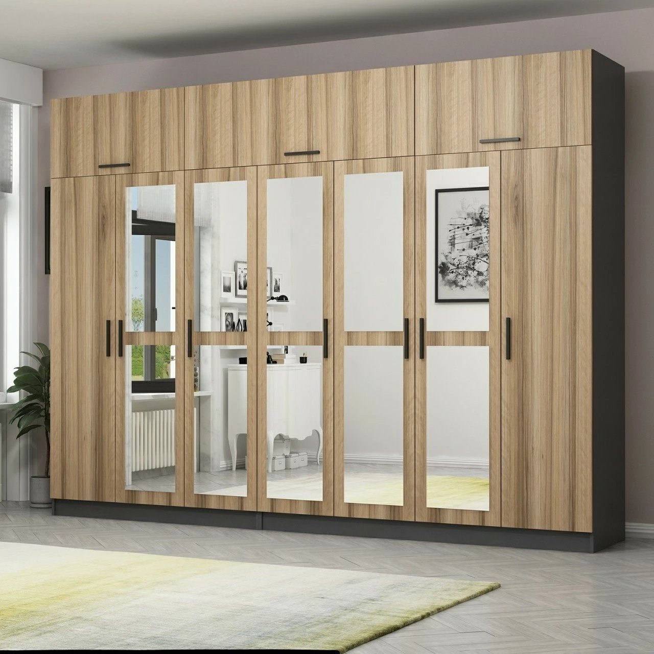 Dollap garderobe Skye Decor, ngjyrë arre dhe antracit, 315x235x52cm