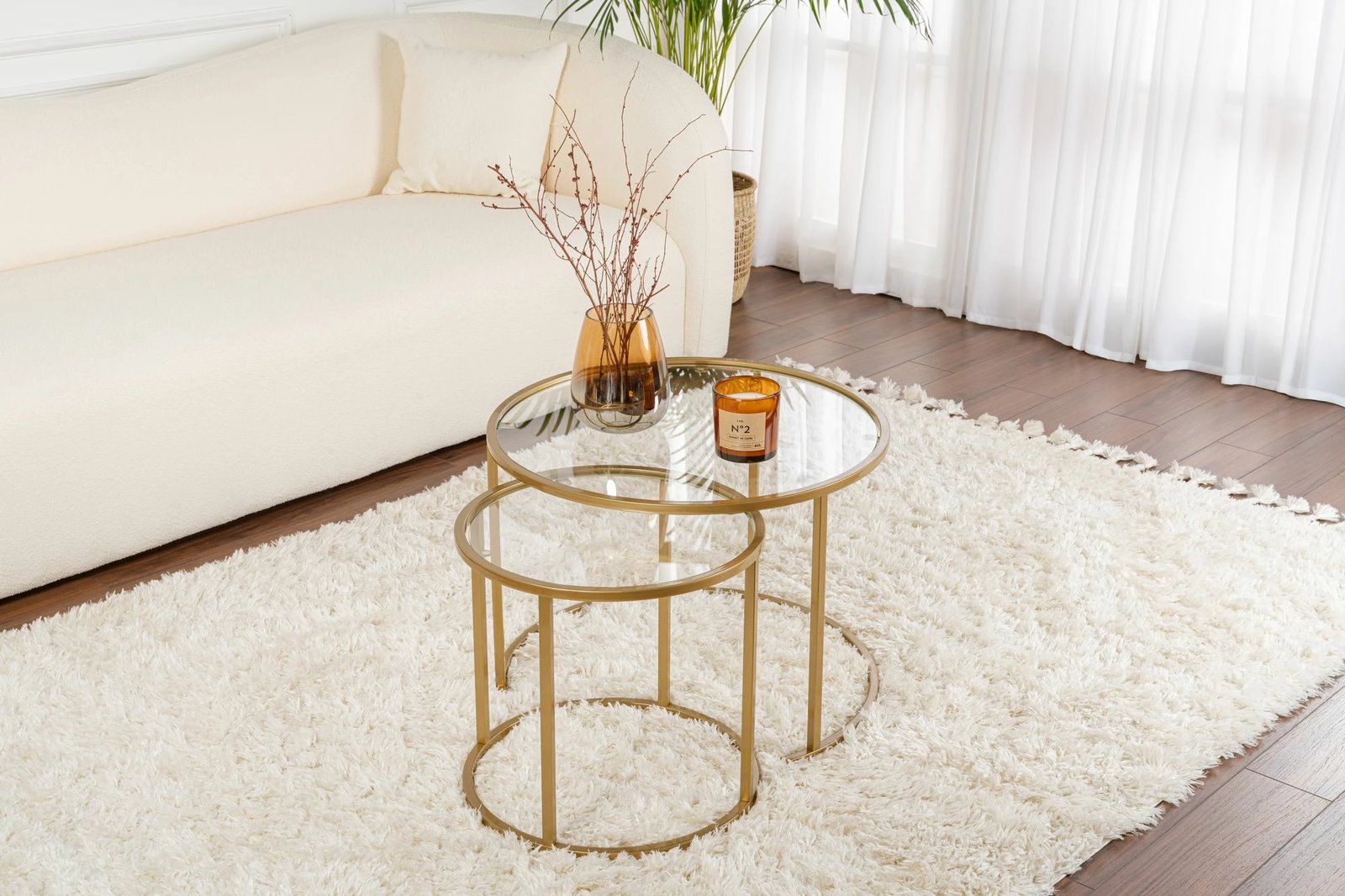 Set tavolinash kafeje Nordure, Aurum - 60, 42 - ngjyrë ari, xham transparent