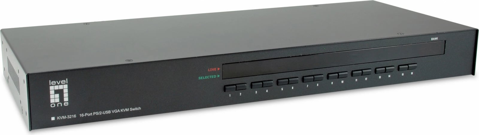 Switch KVM LevelOne 16-Port PS/2-USB VGA, 2048 x 1536 pixels, Rack mounting, 1U, e zezë