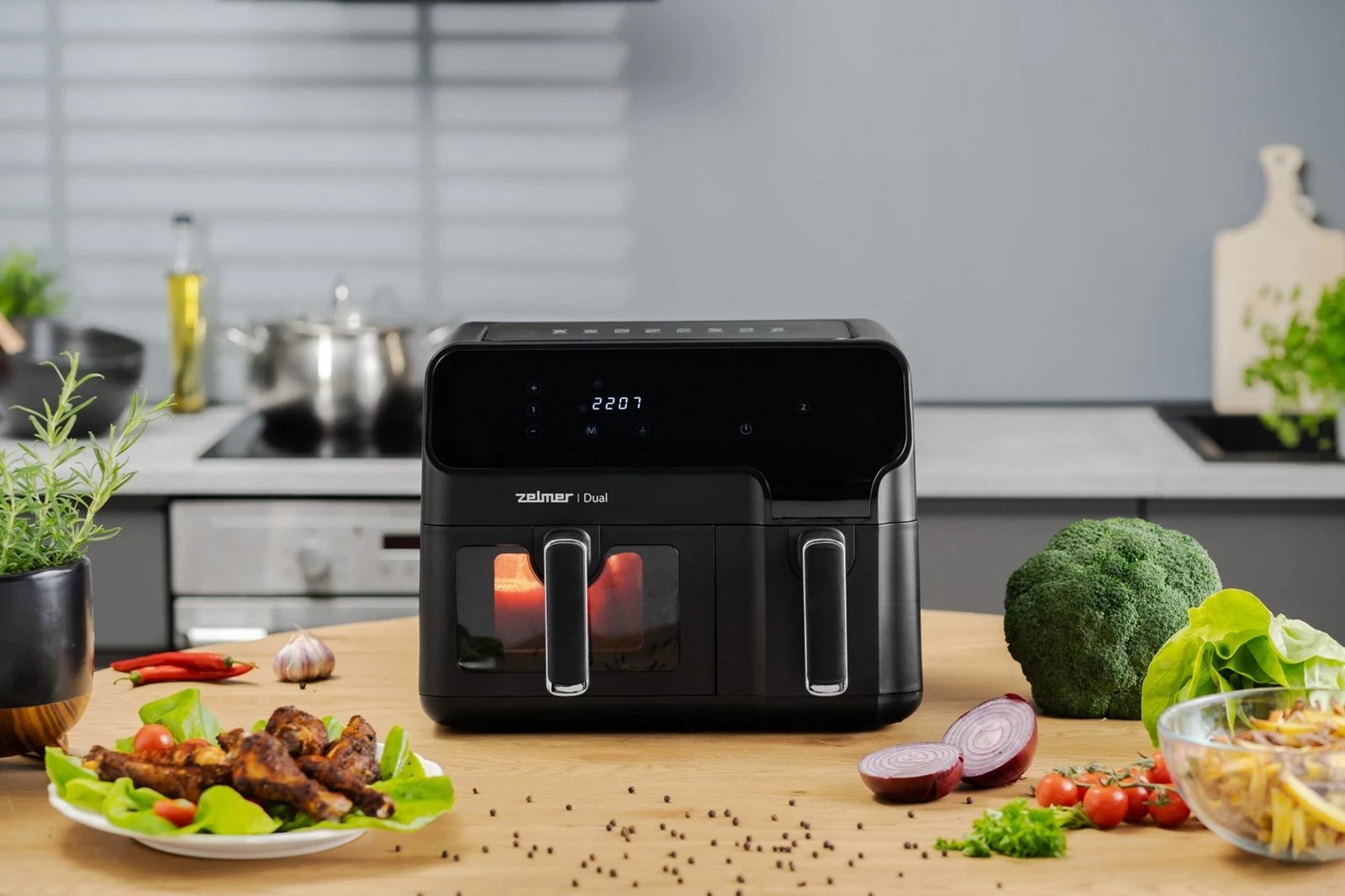 Fritezë ajri Zelmer ZAF 9000, 5.5 l + 3.5 l, 2700 W, e zezë