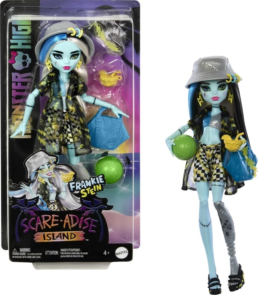Kukull Monster High Scare-adise Island Frankie Stein, MATTEL, Shumëngjyrëshe