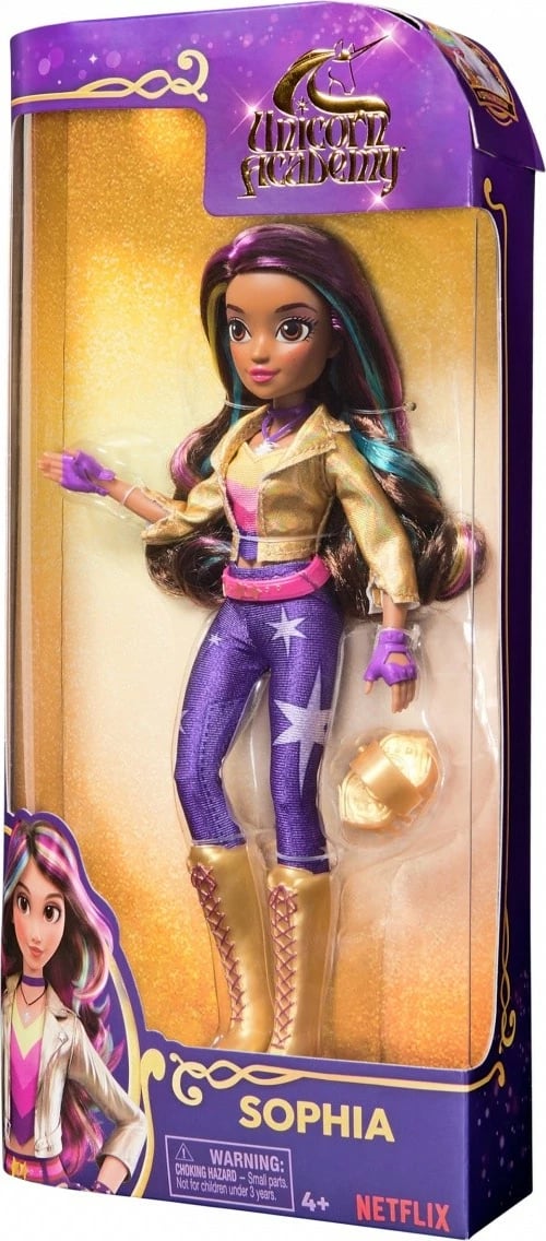 Kukull Unicorn Academy Spin Master Sophia 23 cm me flokë shumëngjyrëshe, me aksesorë