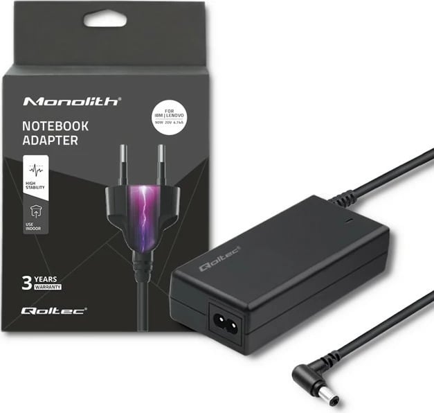 Furnizues energjie për laptop Qoltec 50099.90W, për Lenovo, 20V, 4.74A, 90W, 5.5x2.5 mm, Zi