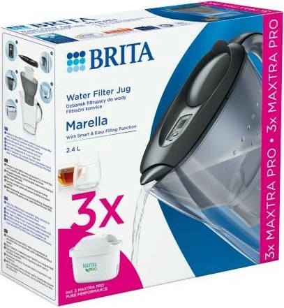 Kanoçë filtruese uji Brita Marella 2.4L me 3 patrona MAXTRA PRO Pure Performance, Grafit