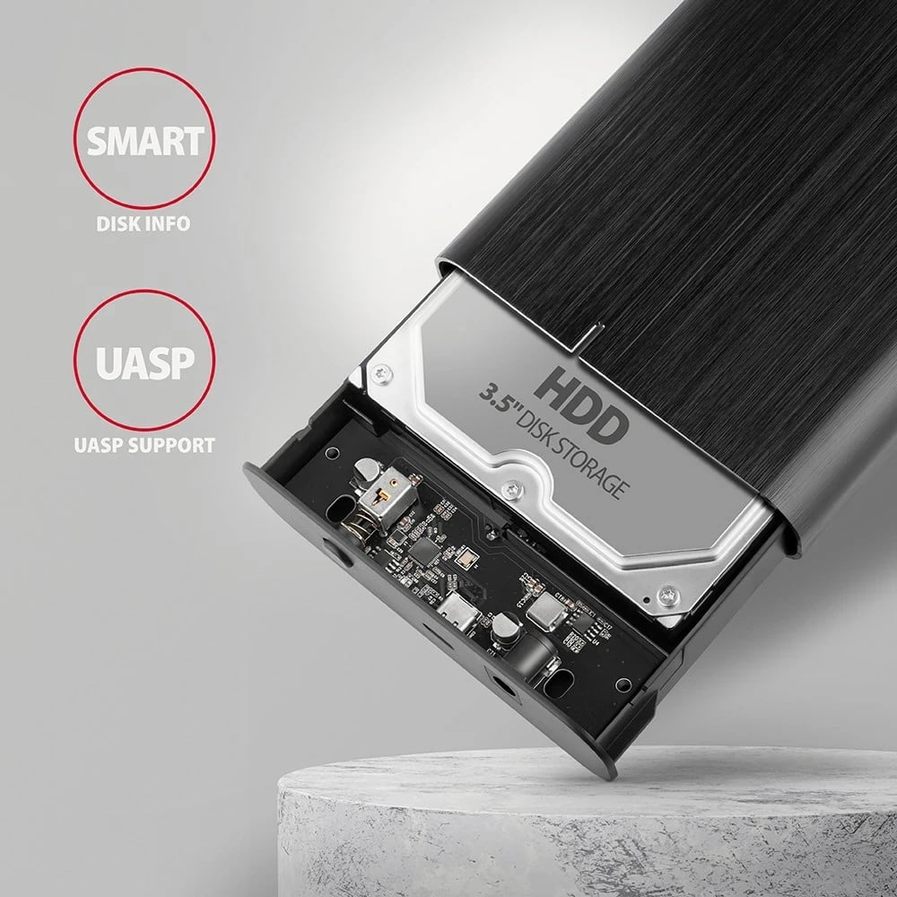 Kasë AXAGON EE35-A6C për disk, 3.5", USB Type-C, E zezë