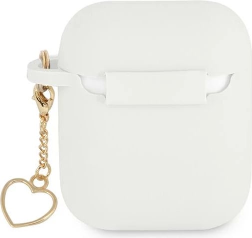 Mbështjellës Guess për AirPods 1/2, Charm Heart Collection, silikon, Bardhë