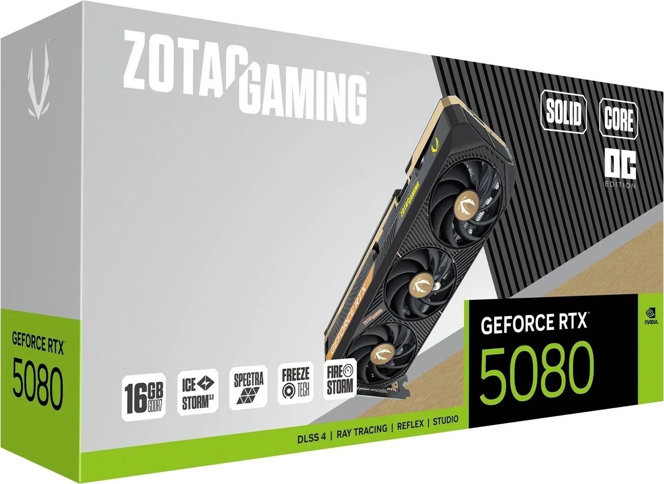 Kartelë grafike ZOTAC GAMING GeForce RTX 5080 SOLID CORE OC, 16 GB GDDR7, E zezë