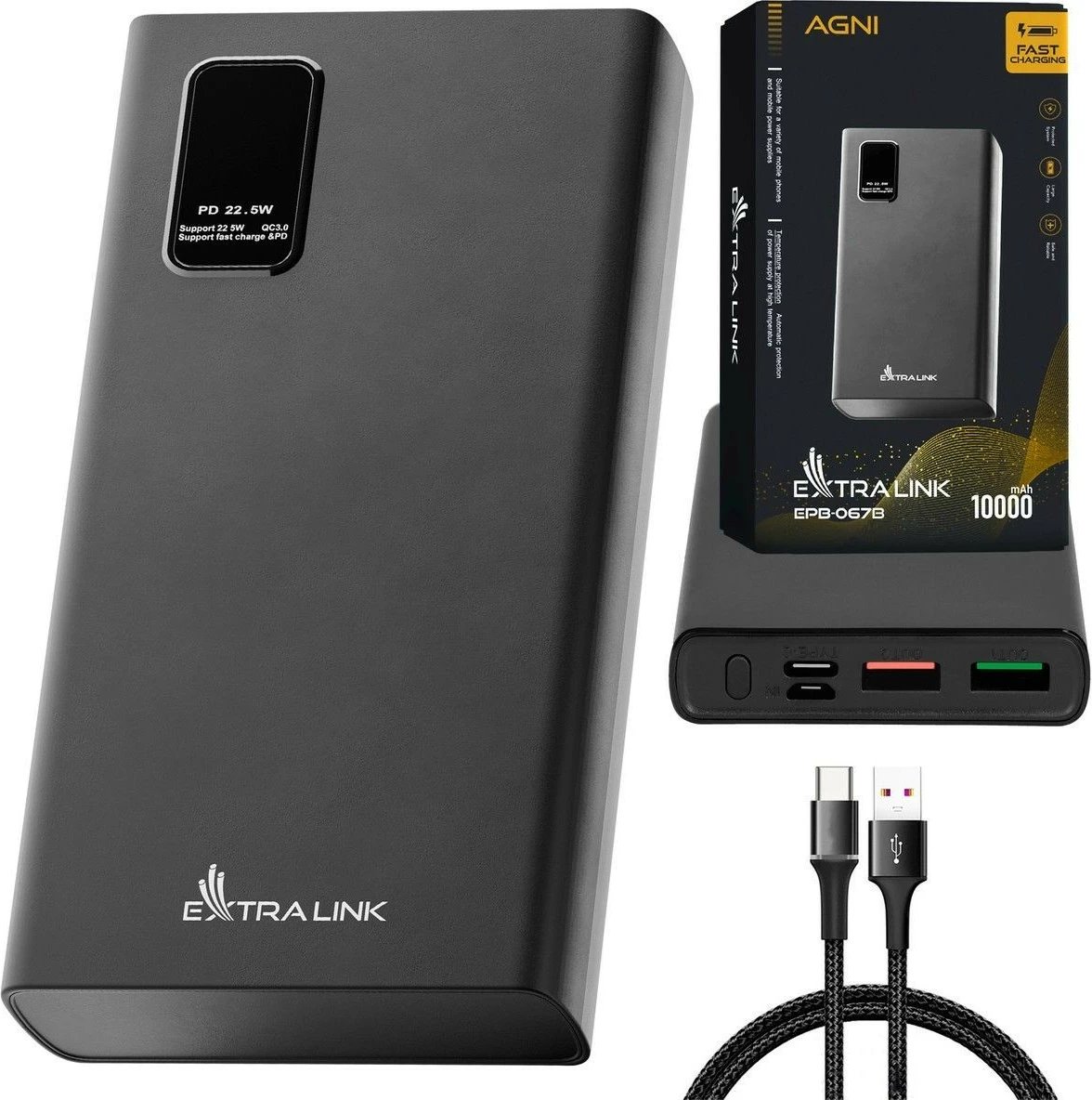 Powerbank Extralink EPB-067B, 10000 mAh, 22.5W Fast Charge, i zi