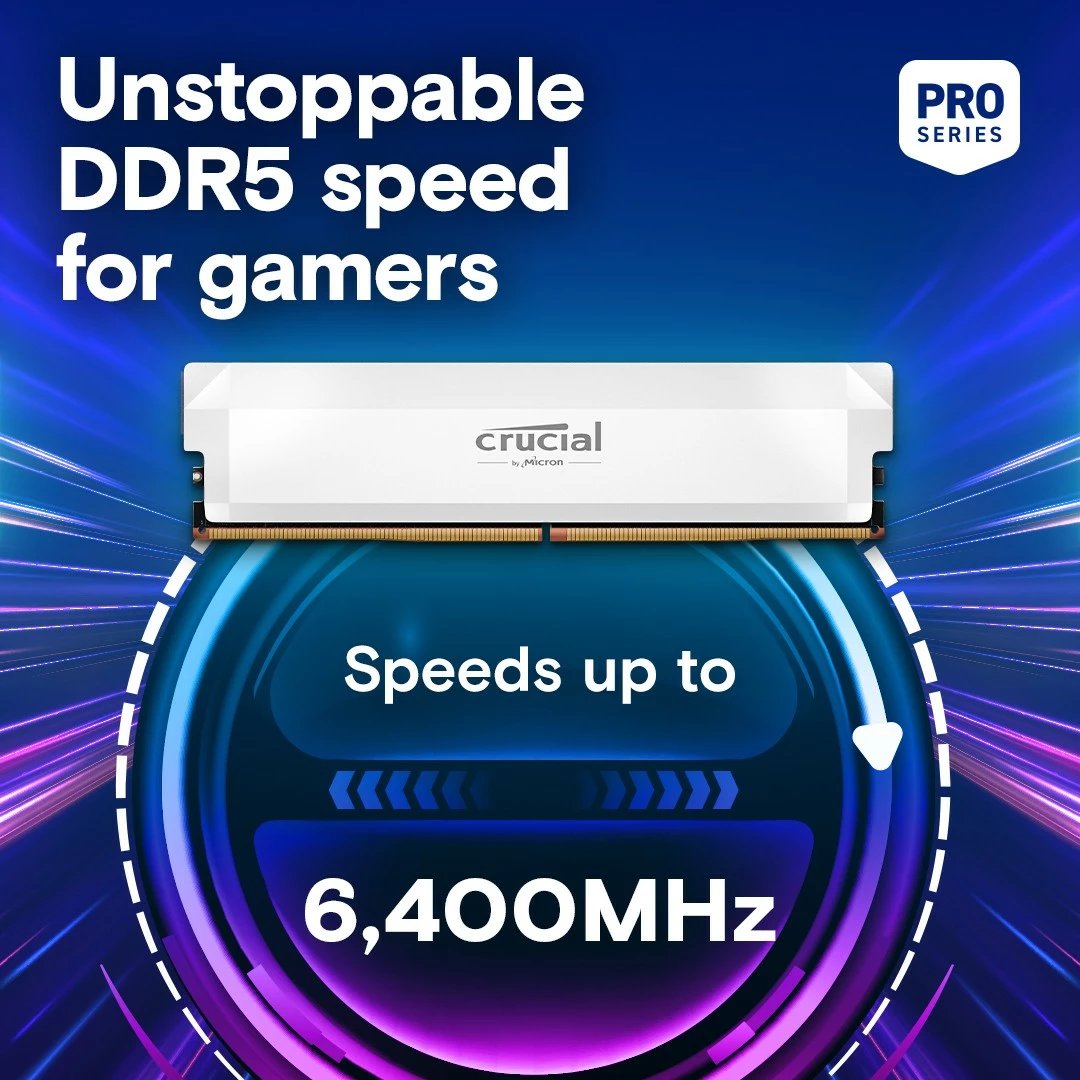 RAM Memorje Crucial DDR5 Pro OC, 32GB, 6400MHz, CL40, e bardhë