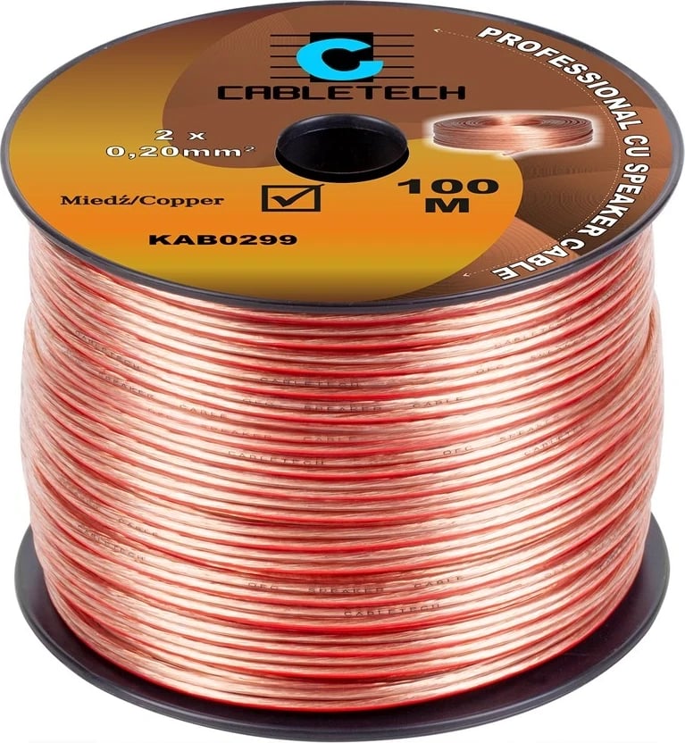 Kabllo altoparlanti CABLETECH KAB0299, 2x0.2mm², 100m, bakër