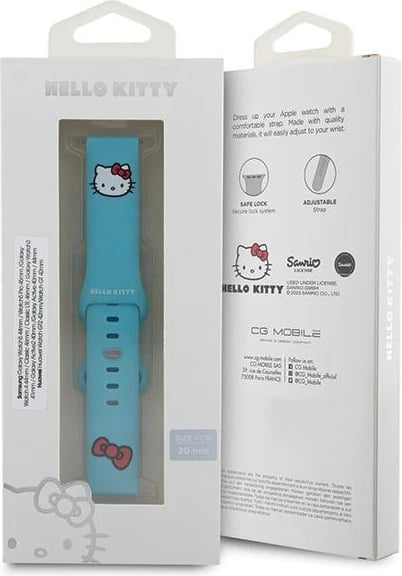 Rrip silikoni për smartwatch Hello Kitty Silicone Kitty Head, 20mm, kaltër